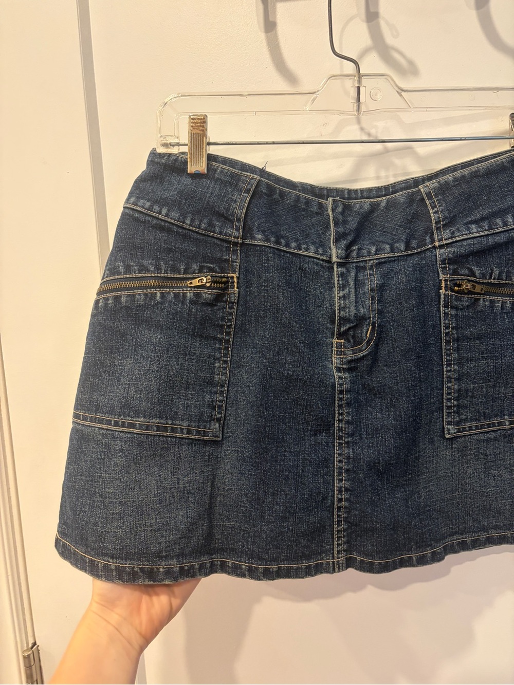 Y2K Denim Zip-Pocket Mini Skirt - Dark Blue